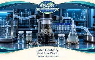 Lab amalgam-separator / wastewater testing still life in the SMART frame — no dentist, no removal scene.
