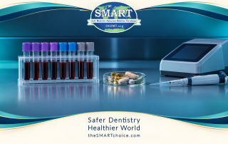 Blood-tube rack, antioxidant capsules in a dish, pipette, and chemistry analyzer on a lab bench in the SMART frame.