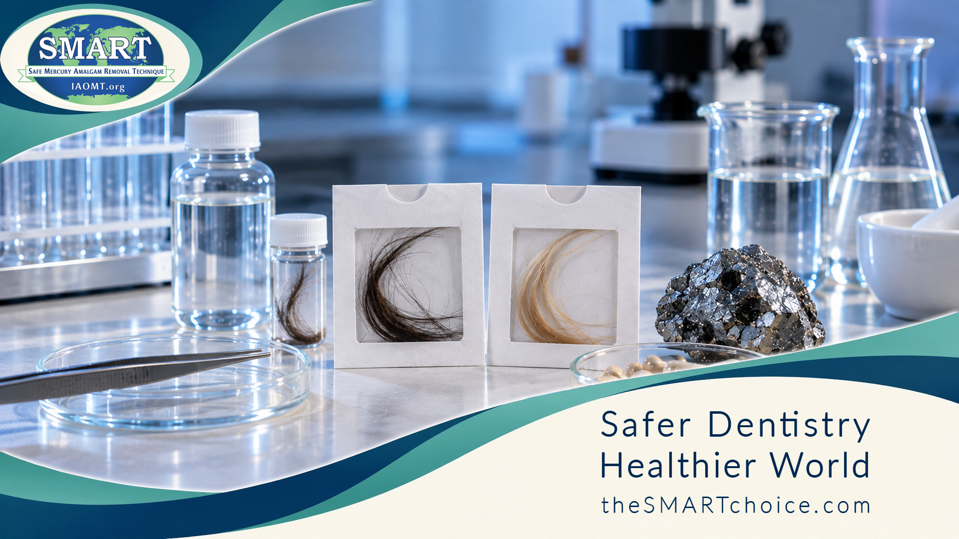Maternal and neonatal scalp-hair sample still life in the SMART frame — no dentist, no removal.