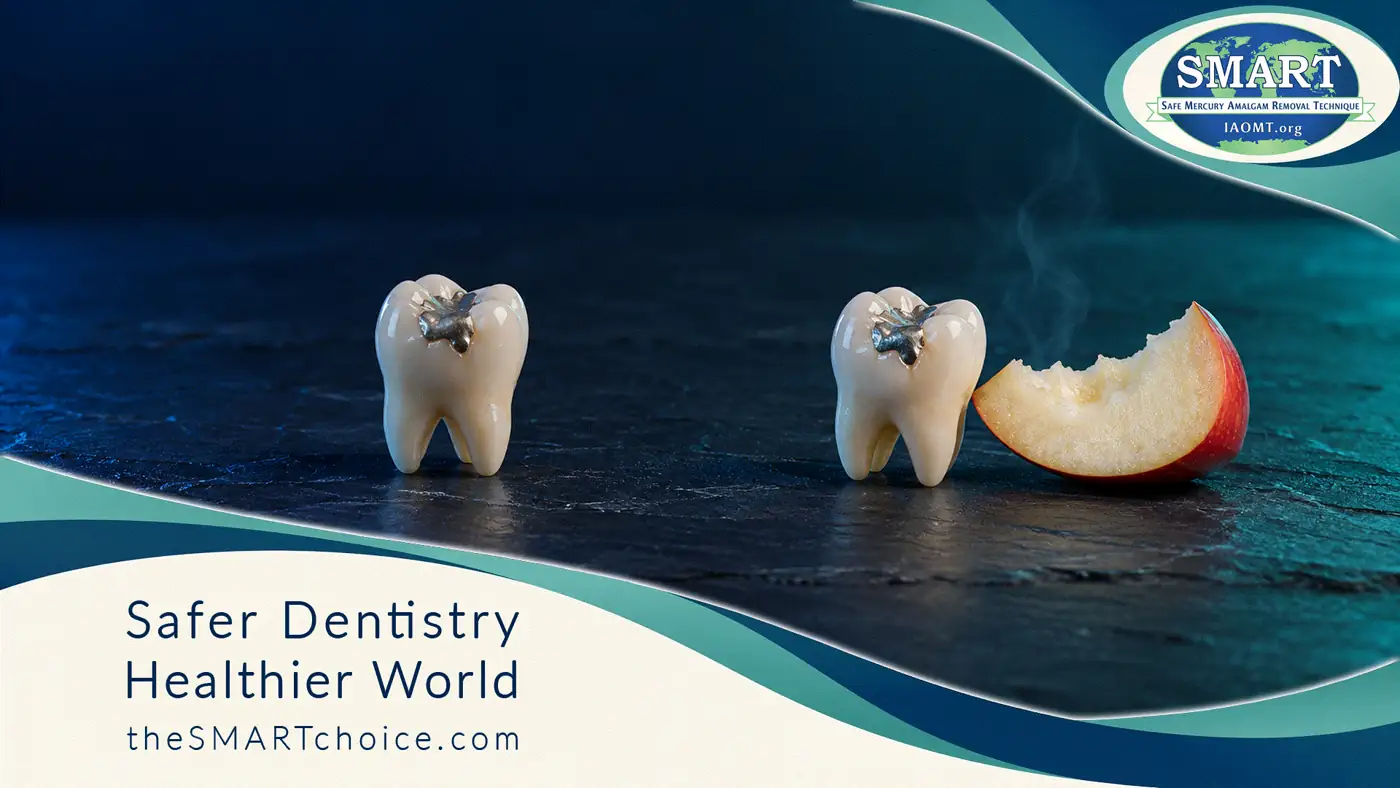 Wide still of an amalgam tooth and a cracker, showing chewing as a mercury-vapor trigger, in the SMART frame.