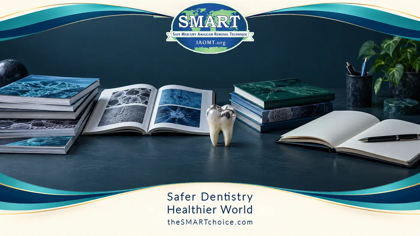 Wide still of an amalgam tooth model on research journals, in the SMART frame.