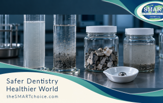 Lab/wastewater amalgam-waste still life in the SMART frame — no dentist, no removal scene.